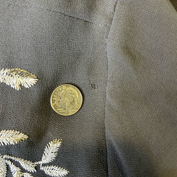 🩶”WHBM” Bluish Gray Long Sleeve Dress w/ White and Gold Floral Embroidery Sz 12🩶 - Picture 9 of 16